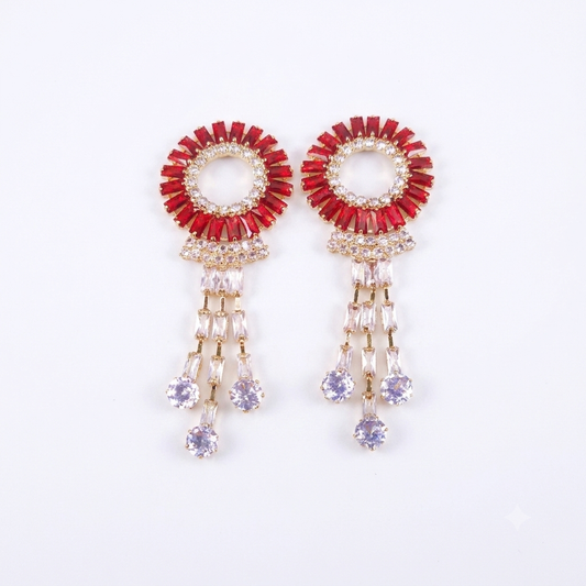 Earrings|Crimson Bloom Tassel Earrings | Floral Statement | Evening Jewelry