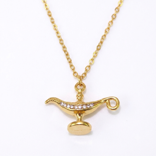 Necklace|Golden Magic Lamp Pendant Necklace | Arabian Fantasy Charm
