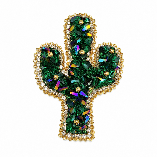 Brooch|Emerald Green Crystal Cactus Brooch | Nature Jewelry