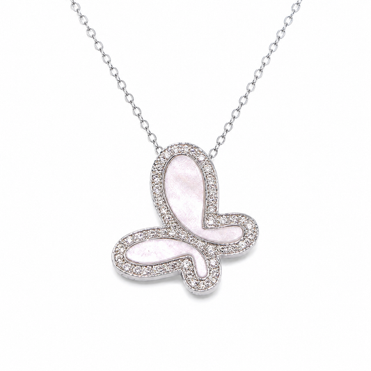 Necklace|Elegant Butterfly Mother of Pearl Pendant Necklace with CZ Accent