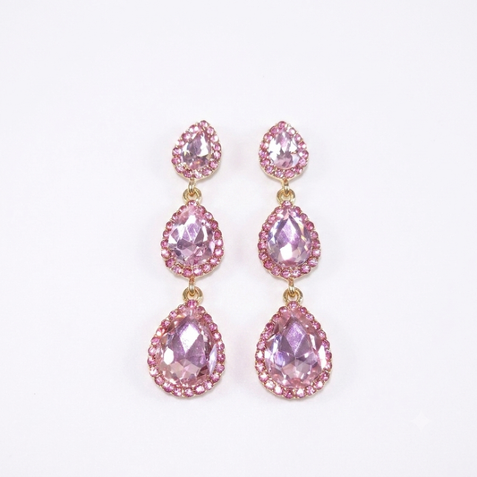 Earrings|Blush Cascade Triple Pear Drop Earrings | Statement Earrings | Evening Jewelry