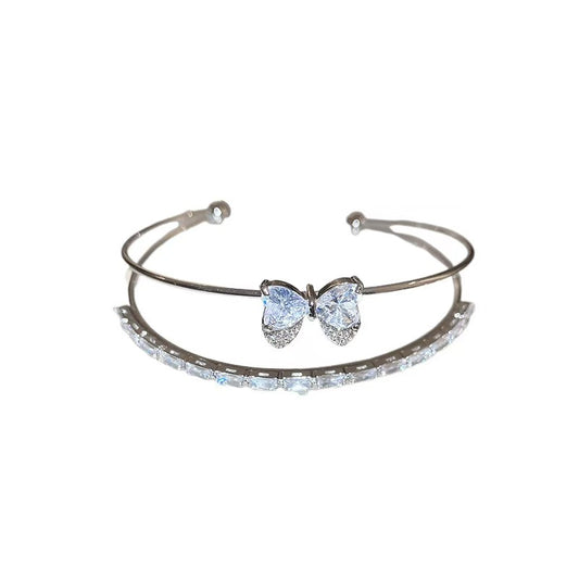 Bangle|Double Layer Butterfly Cuff Bangle | Sparkling Open Bracelet for Women