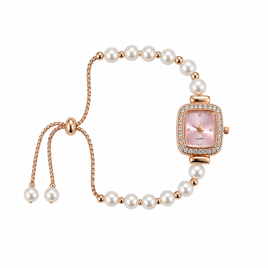 Watch|Elegant Pearl Drawstring Bracelet Watch for Women | Adjustable Bolo Chain Cushion Face | Multi-color Options
