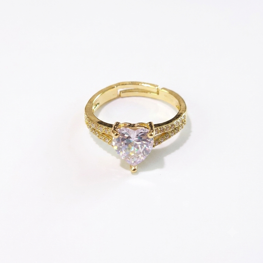 Ring｜Heart-Cut Solitaire CZ Open Ring | Pavé Split Band Ring