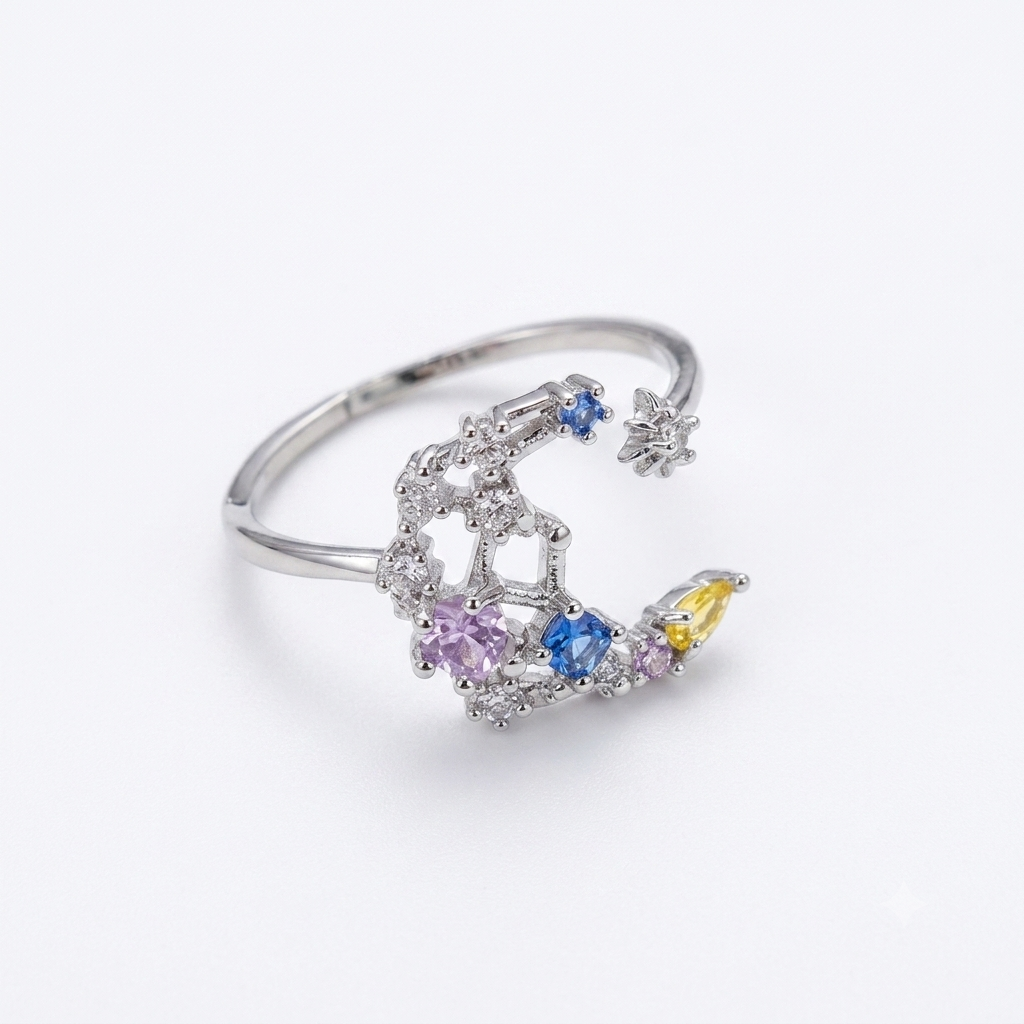 Ring｜Celestial Moon & Star Open Ring | Adjustable Ring | Galaxy Jewelry