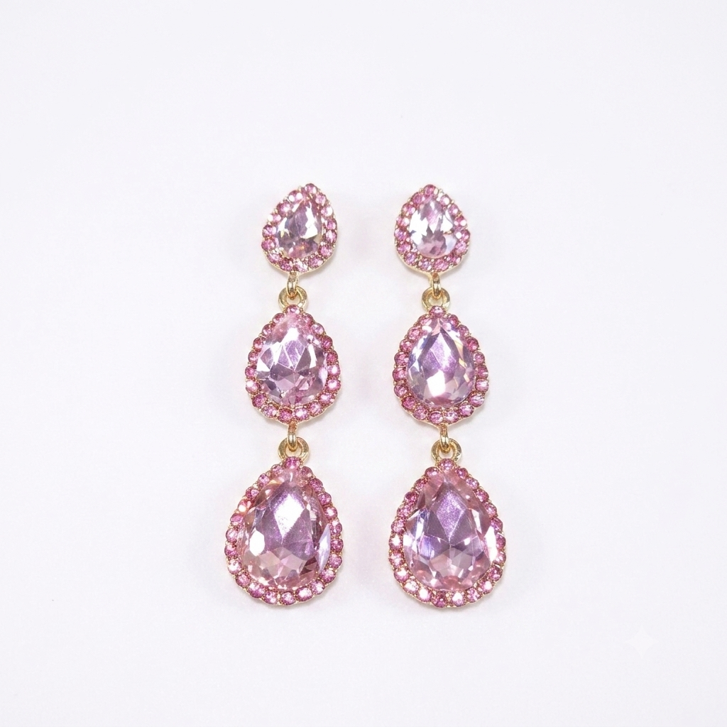 Earrings｜Blush Cascade Triple Pear Drop Earrings | Statement Earrings | Evening Jewelry