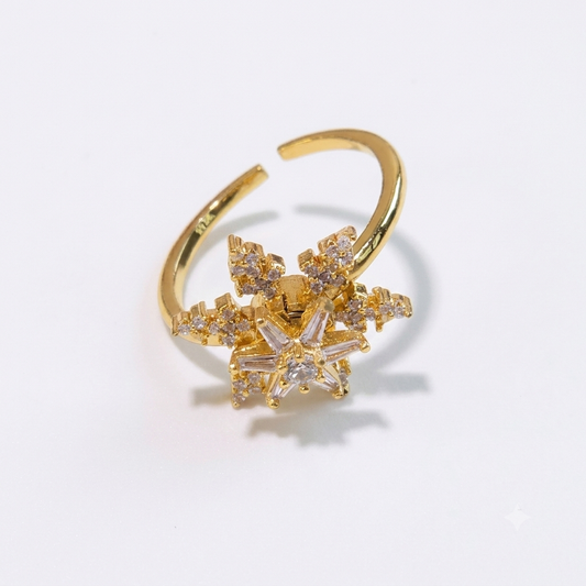 Ring｜Celestial Snowflake Spinner Open Ring | Adjustable Ring | Statement Jewelry