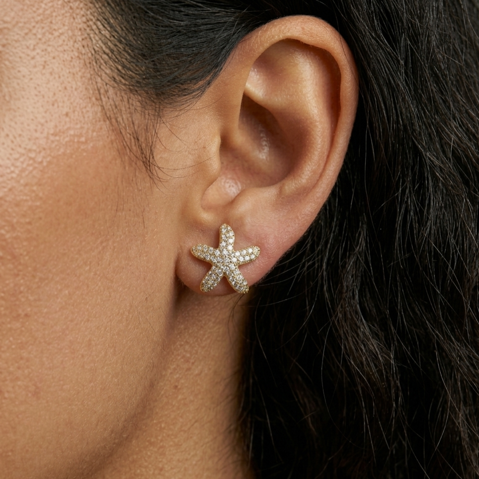 Earrings｜Sparkling Starfish Stud Earrings
