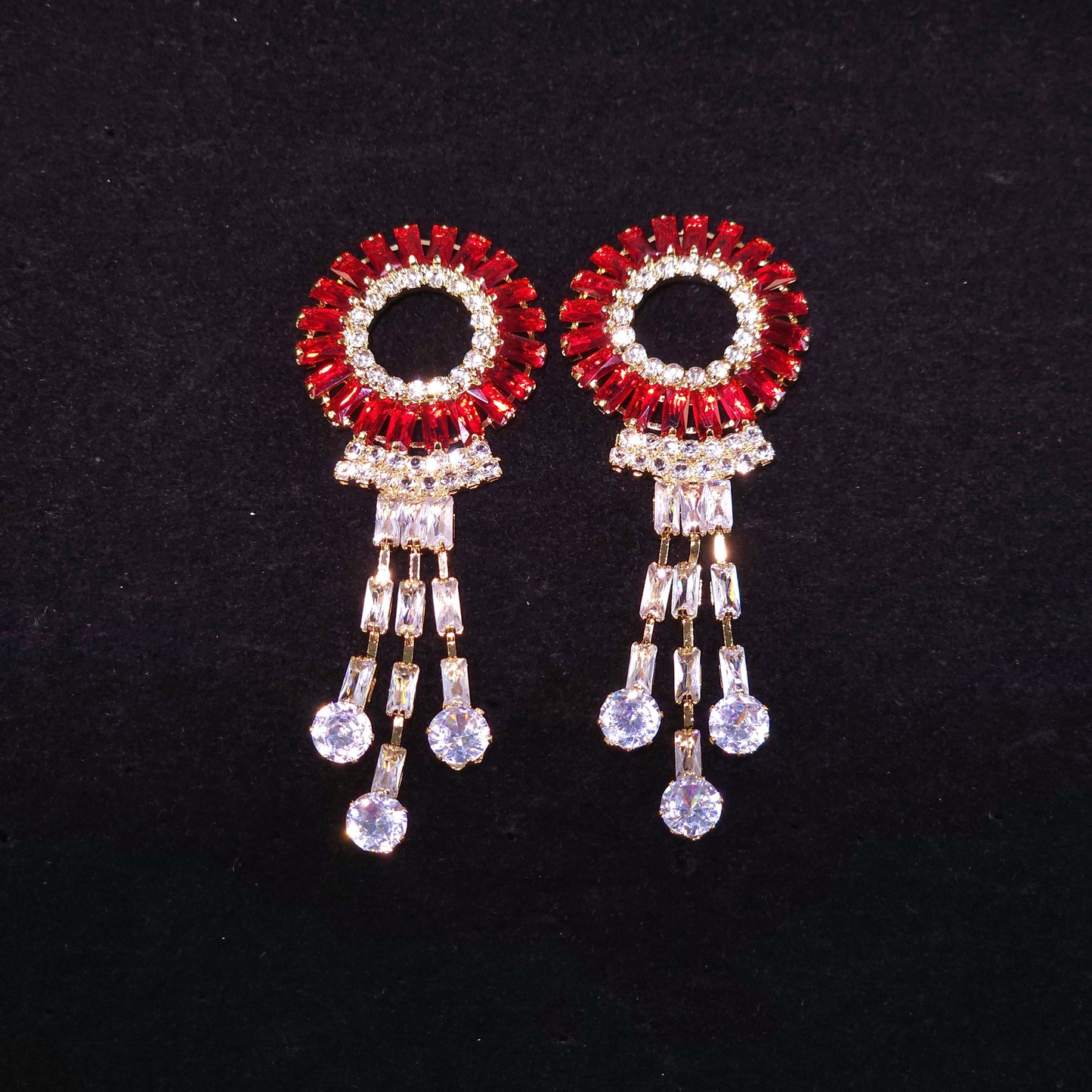Earrings｜Crimson Bloom Tassel Earrings | Floral Statement | Evening Jewelry