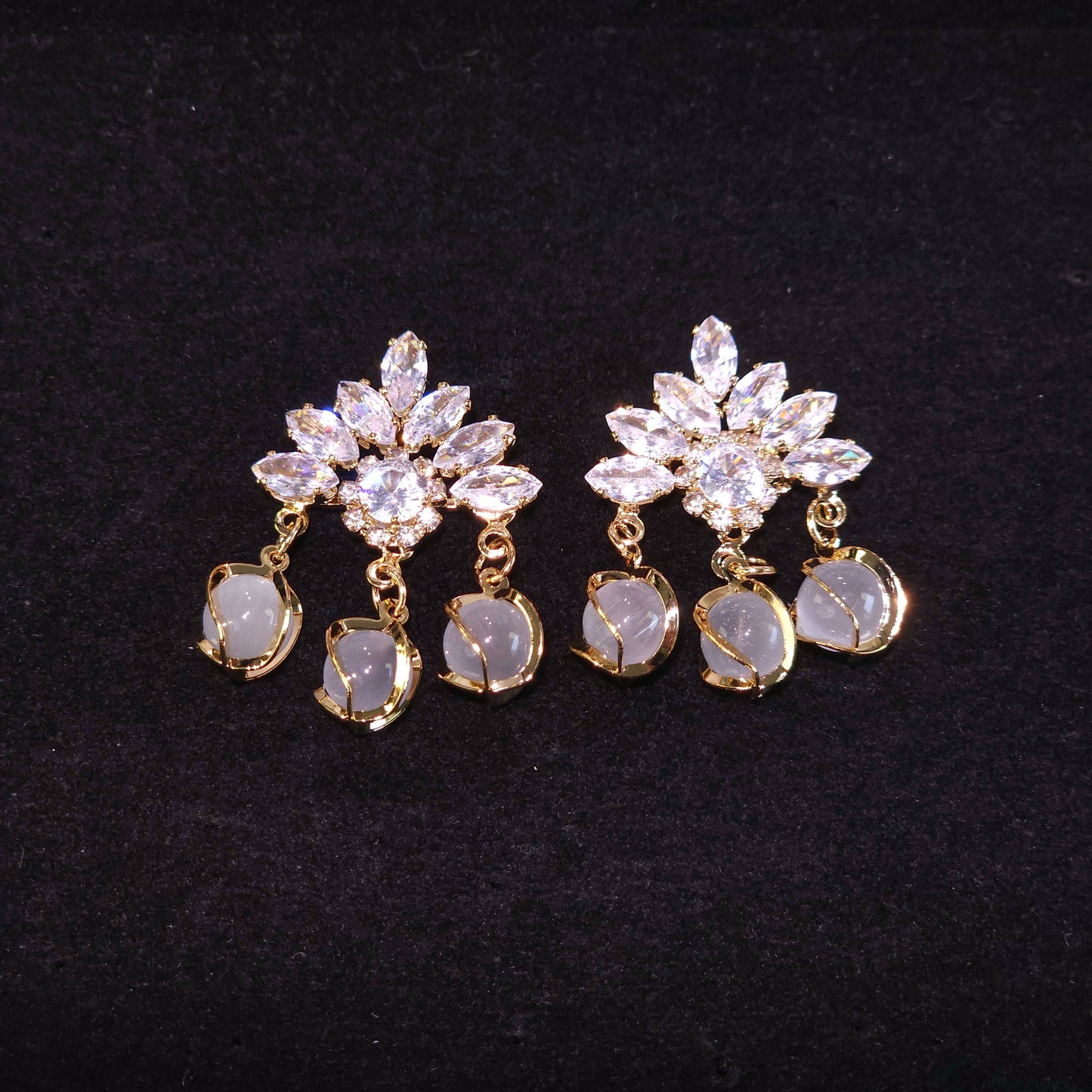 Earrings｜Celestial Bloom Cat's Eye Drop Earrings | Floral Statement | Luxury Jewelry