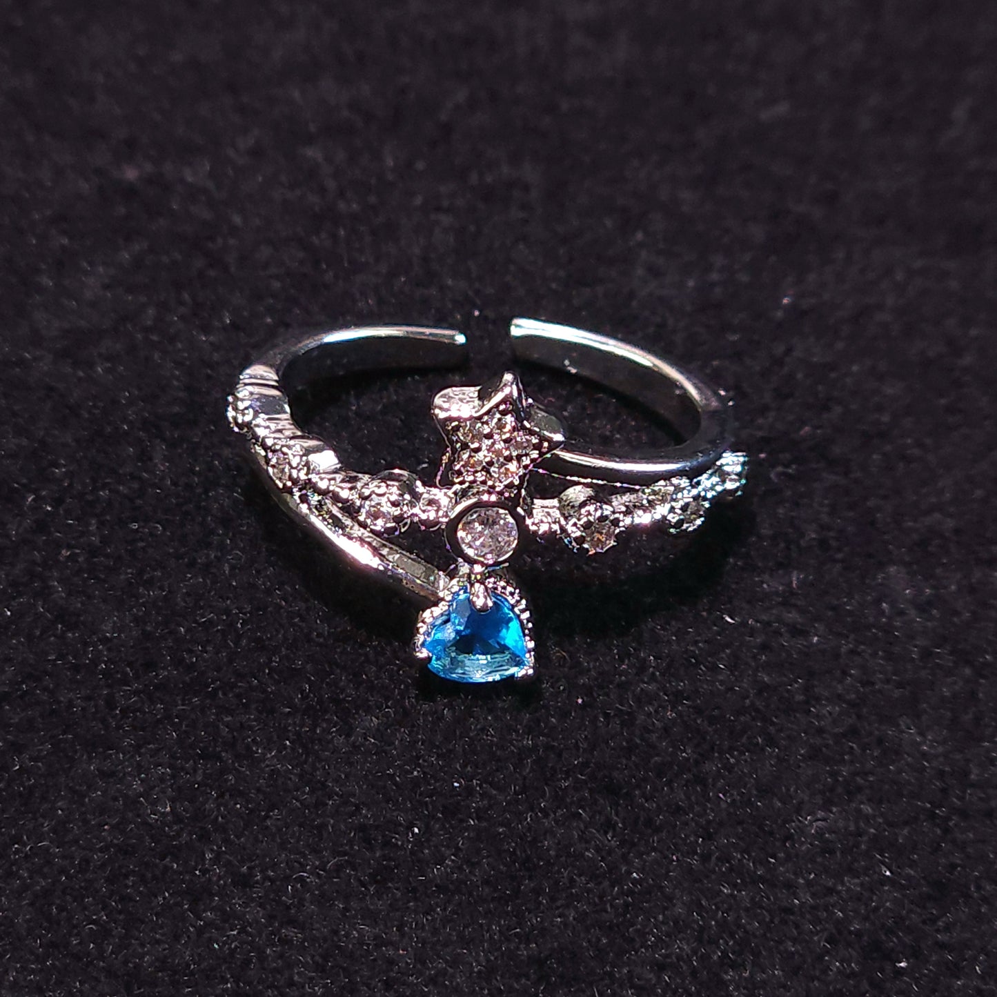 Ring｜Celestial Blue Heart Open Ring | Star Ring | Heart CZ Ring