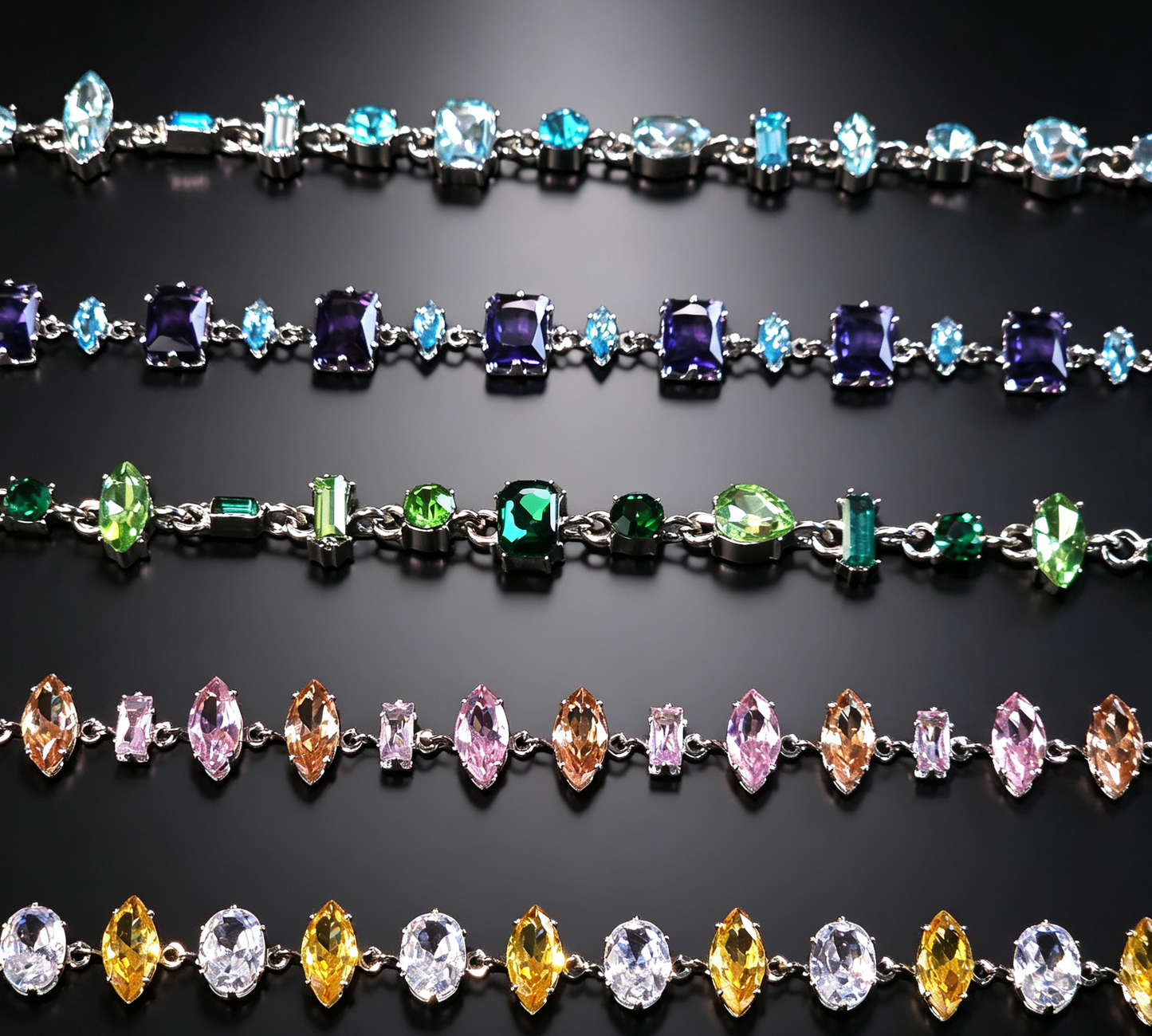 Bracelet｜Aurora Mixed-Cut CZ Bracelet | Multi-Color Crystal Link Bracelet