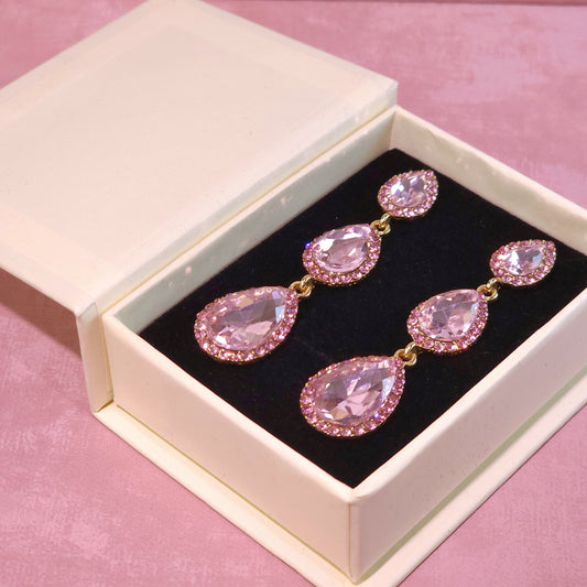 Earrings｜Blush Cascade Triple Pear Drop Earrings | Statement Earrings | Evening Jewelry