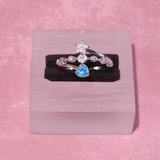 Ring｜Celestial Blue Heart Open Ring | Star Ring | Heart CZ Ring