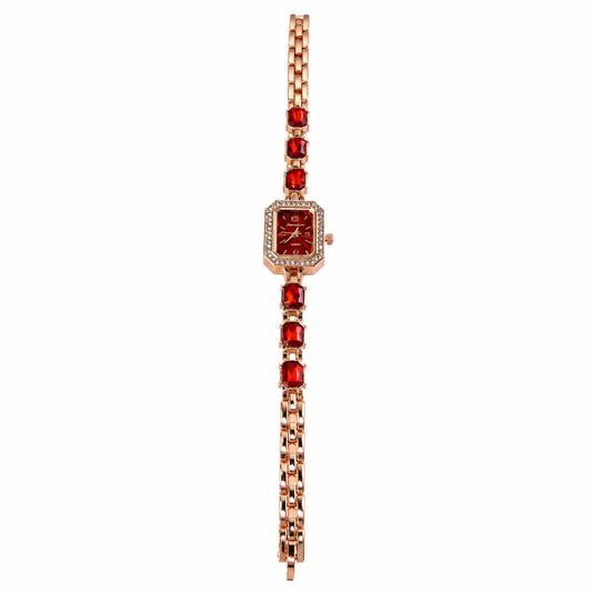 Watch|Luxury Emerald-Cut CZ Bracelet Watch for Women | Vintage Crystal Rectangular Bezel in Rose Gold | Multi-Color Options