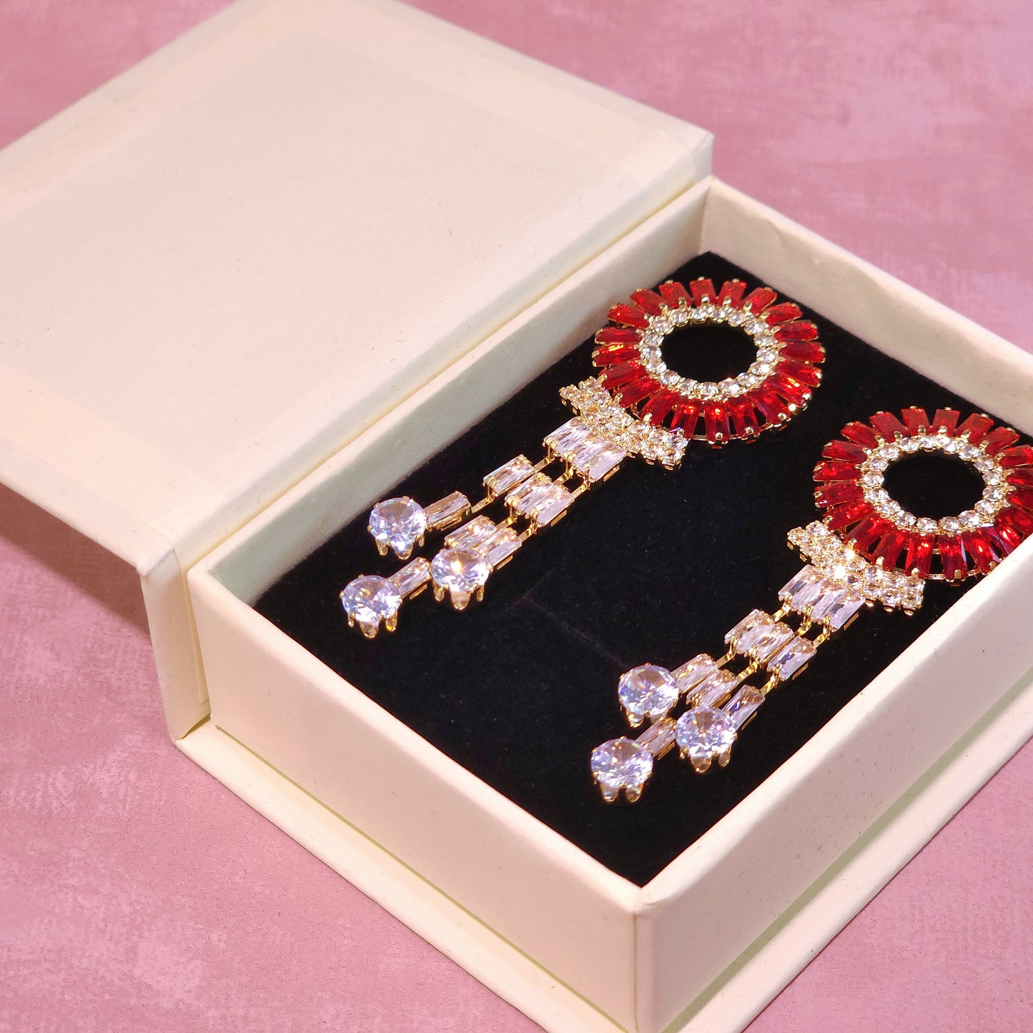 Earrings｜Crimson Bloom Tassel Earrings | Floral Statement | Evening Jewelry