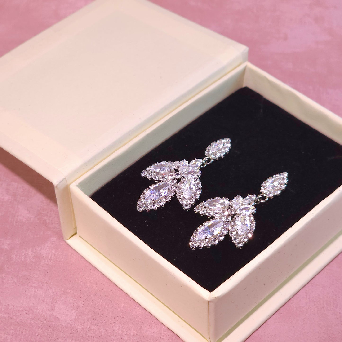 Earrings｜Silver Regal Leaf Drop Earrings | Marquise CZ Statement Sparkle