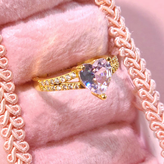 Ring｜Heart-Cut Solitaire CZ Open Ring | Pavé Split Band Ring
