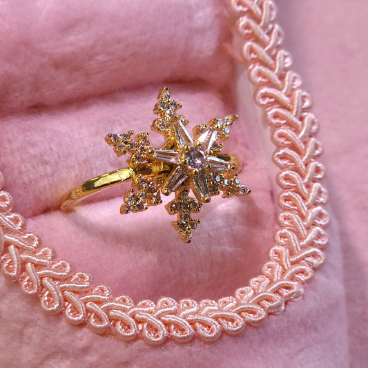 Ring｜Celestial Snowflake Spinner Open Ring | Adjustable Ring | Statement Jewelry
