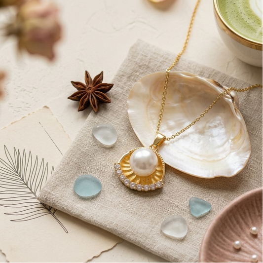 Necklace｜Golden Oyster Pearl Pendant Necklace | CZ Seashell Statement Charm