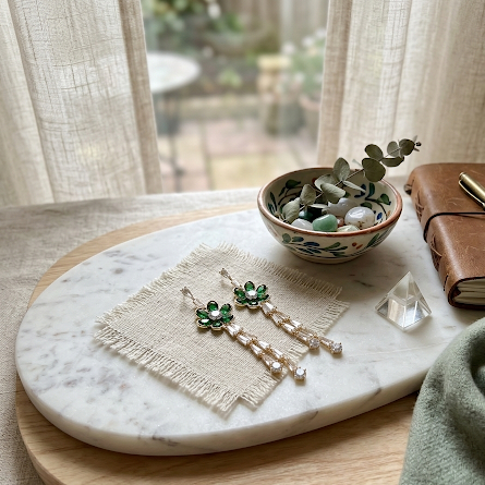 Earrings｜Emerald Green Bloom Tassel Drop Earrings | Floral Statement | Evening Jewelry