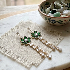 Earrings｜Emerald Green Bloom Tassel Drop Earrings | Floral Statement | Evening Jewelry