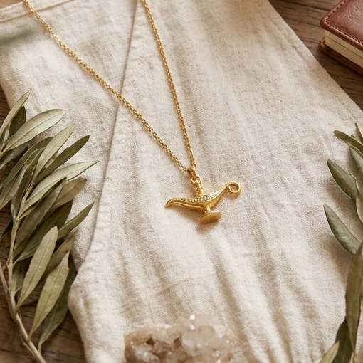 Necklace｜Golden Magic Lamp Pendant Necklace | Arabian Fantasy Charm