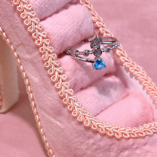 Ring｜Celestial Blue Heart Open Ring | Star Ring | Heart CZ Ring
