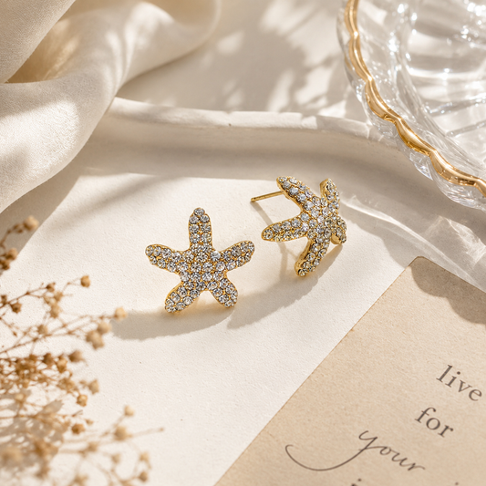 Earrings｜Sparkling Starfish Stud Earrings
