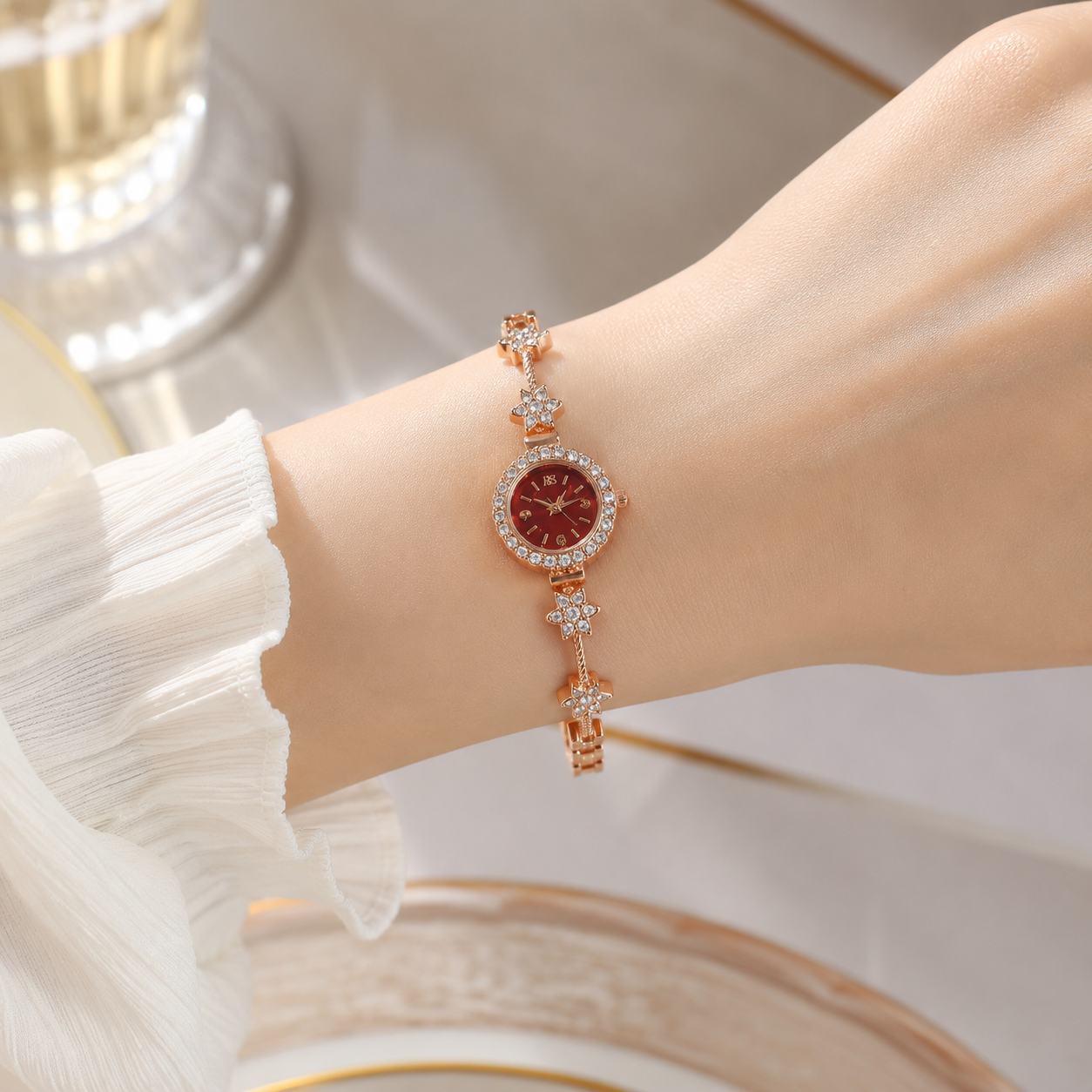 Watch|Elegant Rose Gold Snowflake Bracelet Watch for Women | Multi-Color Options