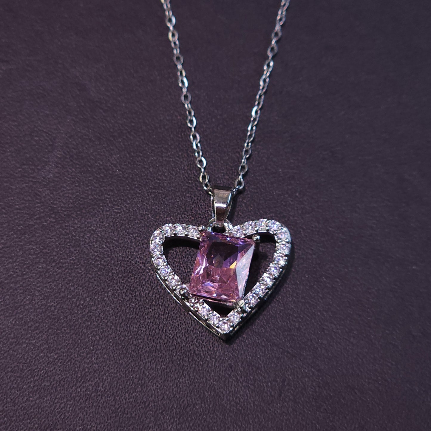 Necklace｜Pink Radiant-Cut CZ Heart Pendant Necklace | Romantic Jewelry | Gift for Her