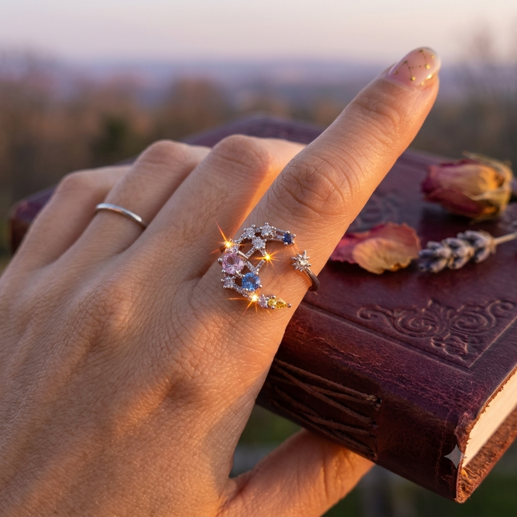 Ring｜Celestial Moon & Star Open Ring | Adjustable Ring | Galaxy Jewelry
