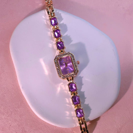 Watch|Luxury Emerald-Cut CZ Bracelet Watch for Women | Vintage Crystal Rectangular Bezel in Rose Gold | Multi-Color Options