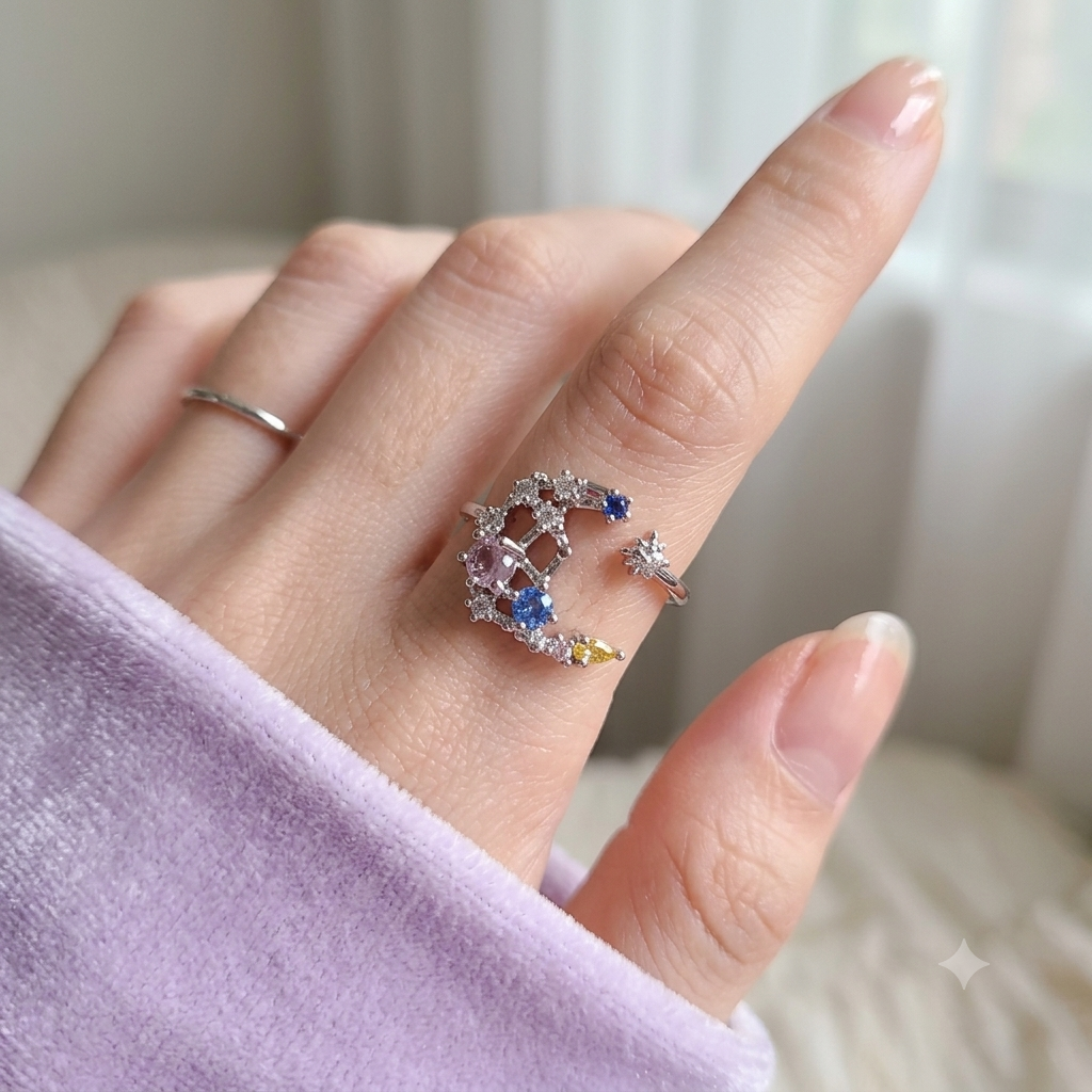 Ring｜Celestial Moon & Star Open Ring | Adjustable Ring | Galaxy Jewelry