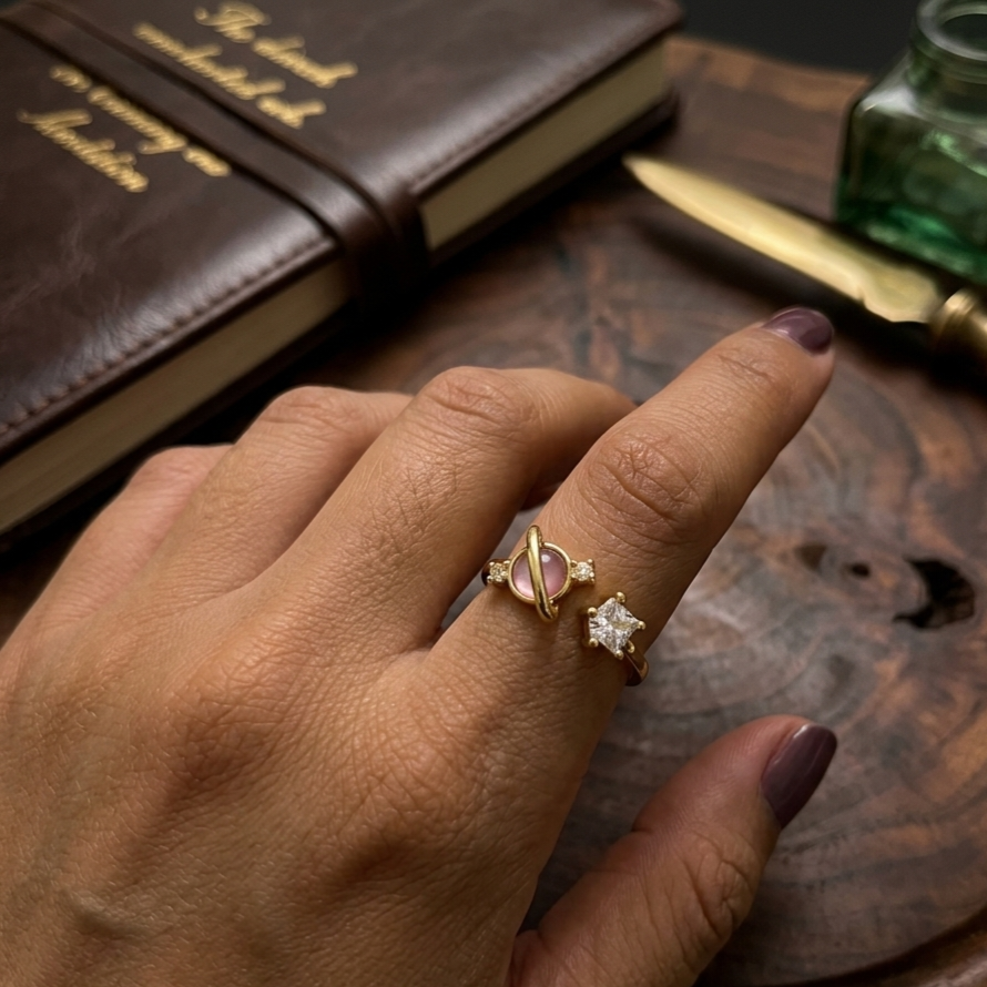 Ring｜Celestial Orbit Open Ring – Planet & Star CZ Statement Ring | Galaxy Jewelry