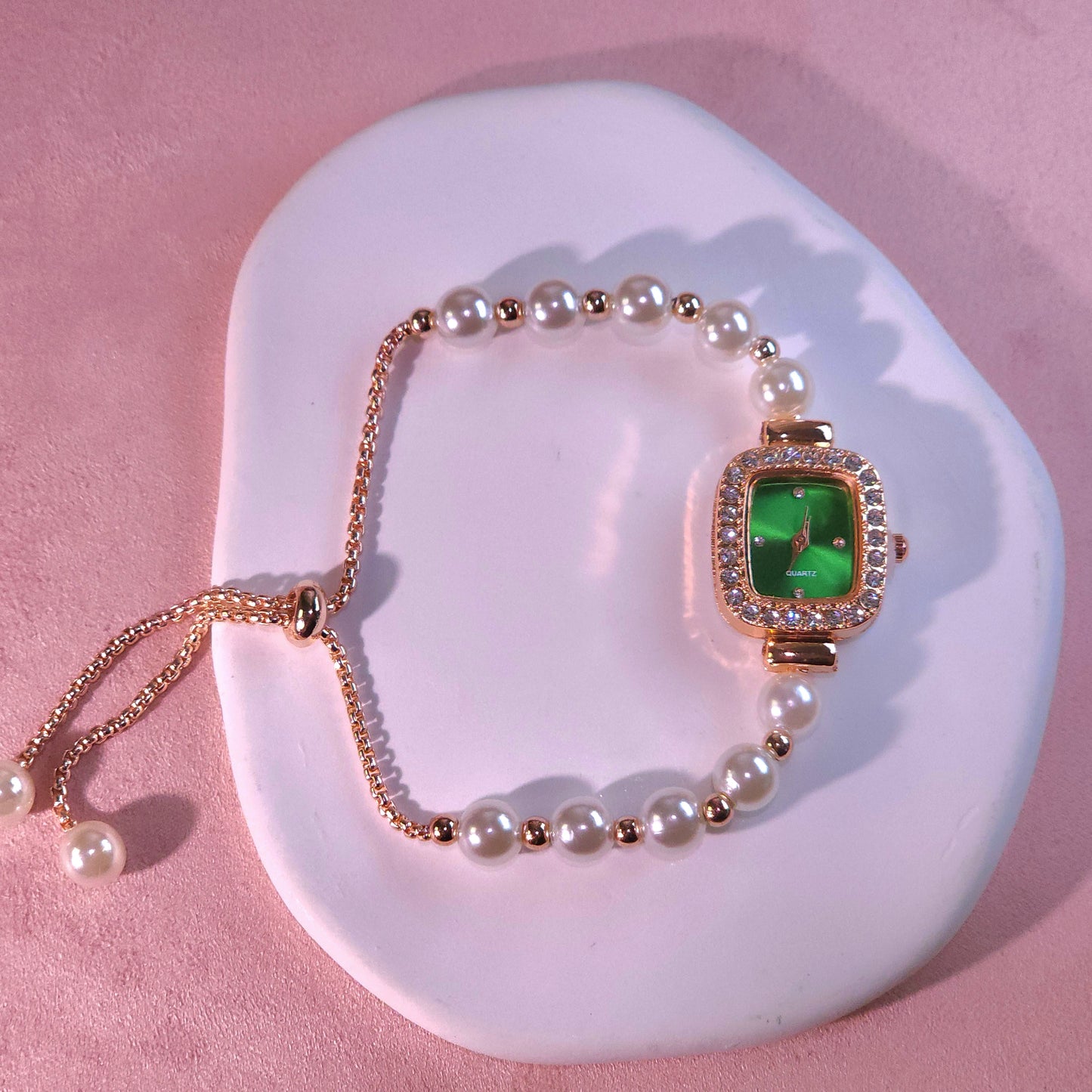 Watch|Elegant Pearl Drawstring Bracelet Watch for Women | Adjustable Bolo Chain Cushion Face | Multi-color Options