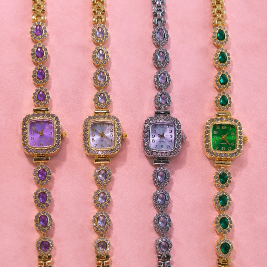Watch|Luxury Pear-Cut CZ Bracelet Watch for Women | Vintage Crystal Rectangular Bezel | Multi-Color Options